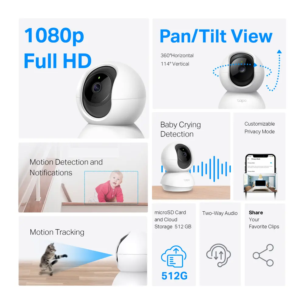 Домашна охранителна WiFi камера TP-Link Tapo C200P2, Pan/Tilt - 2 Броя - image 2