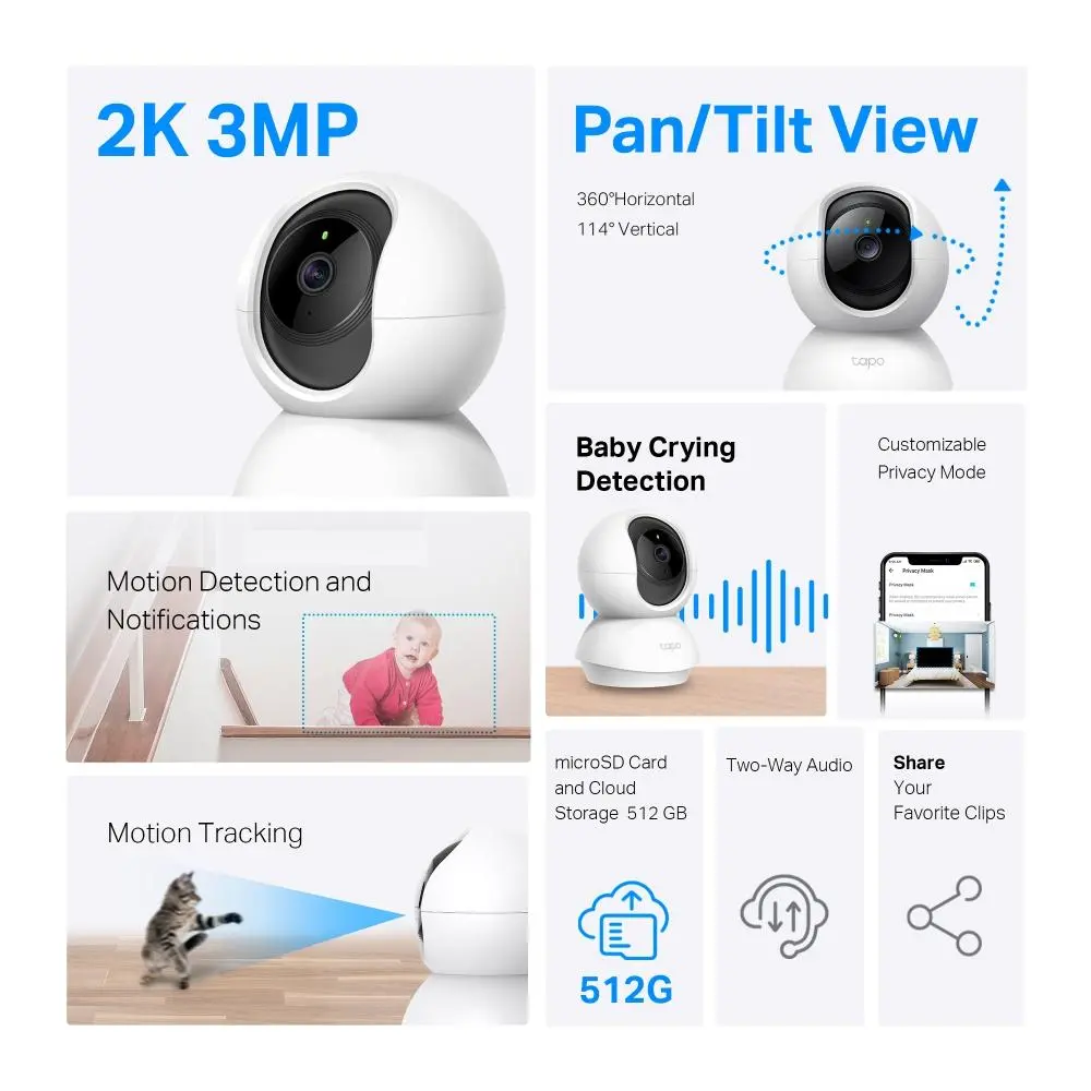 Охранителна WiFi камера TP-Link Tapo C210P2, 360°, Pan/Tilt - 2 Броя - image 2