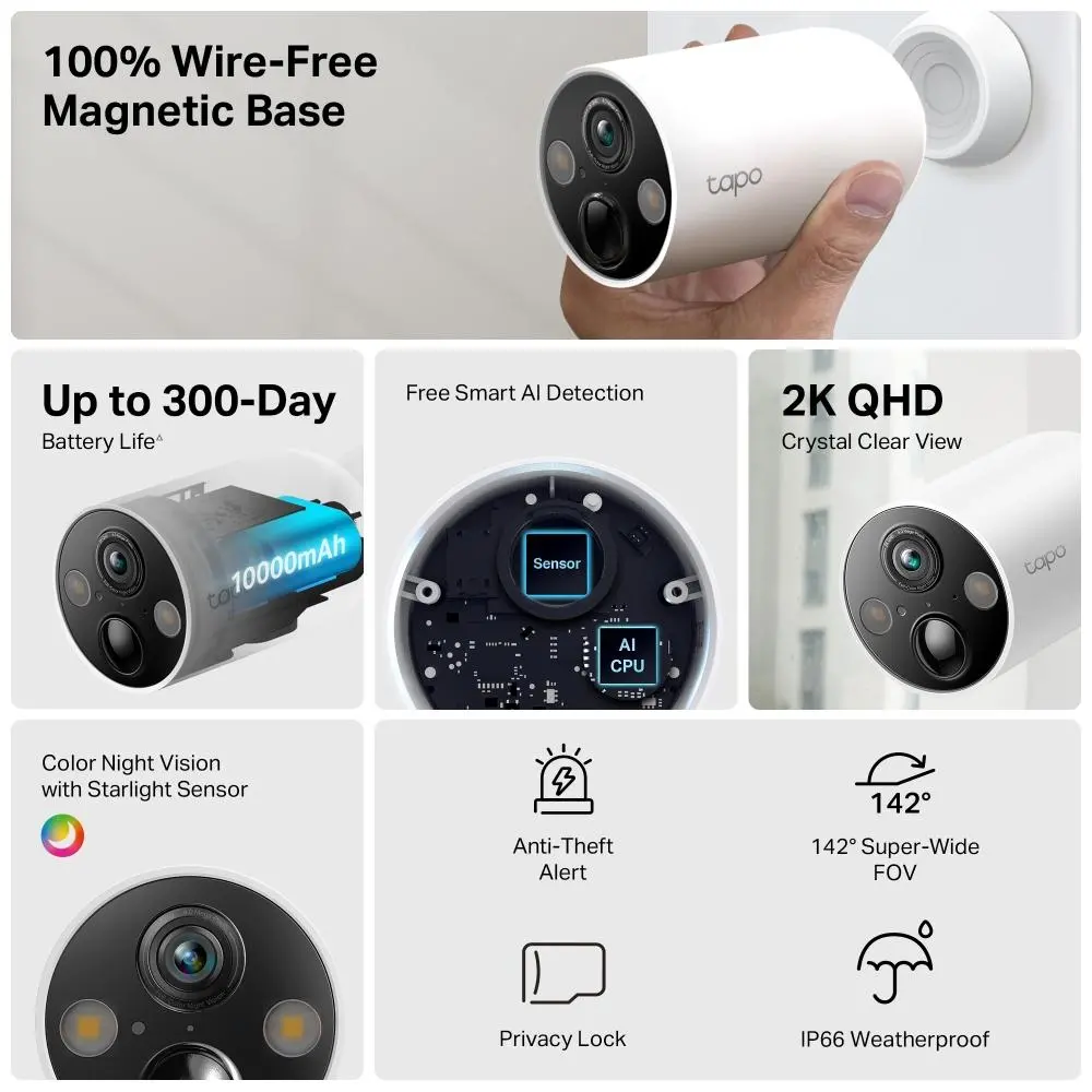 Охранителна WiFi камера TP-Link Tapo C425, Външен/вътрешен монтаж, WiFi - 4 Броя - image 4