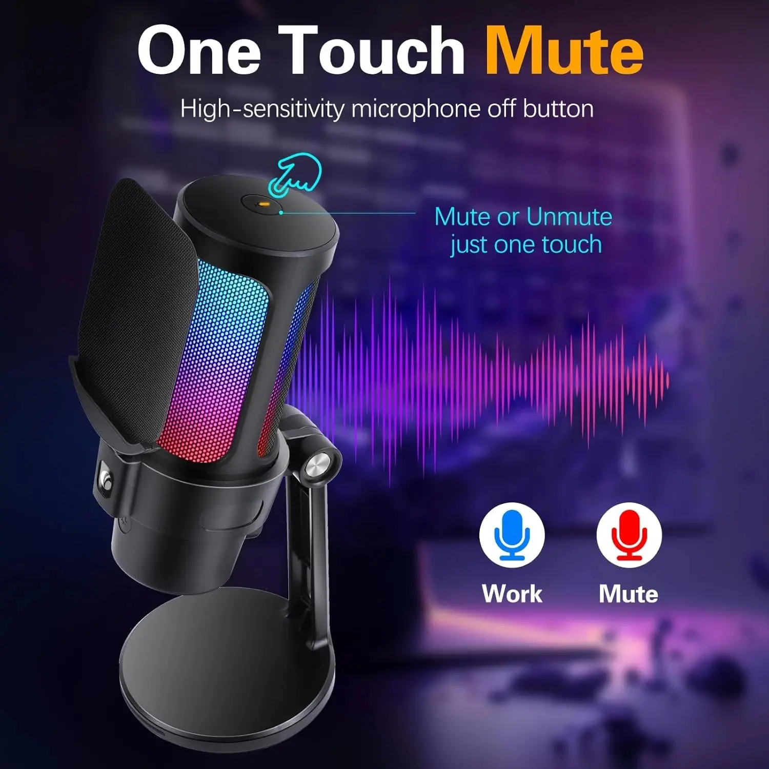 VCom Геймърски микрофон Gaming USB Microphone - VCOM-M902 Black - USB, RGB - image 11