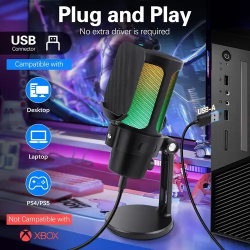VCom Геймърски микрофон Gaming USB Microphone - VCOM-M902 Black - USB, RGB - image 12