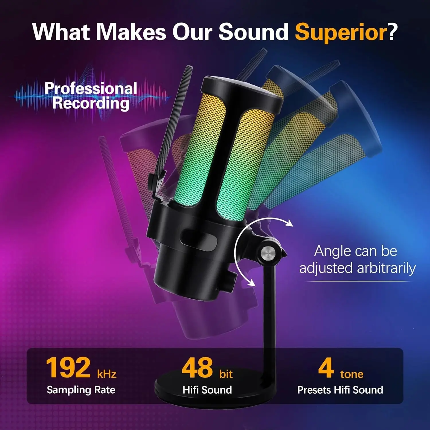 VCom Геймърски микрофон Gaming USB Microphone - VCOM-M902 Black - USB, RGB - image 13