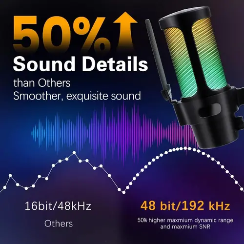 VCom Геймърски микрофон Gaming USB Microphone - VCOM-M902 Black - USB, RGB - image 6