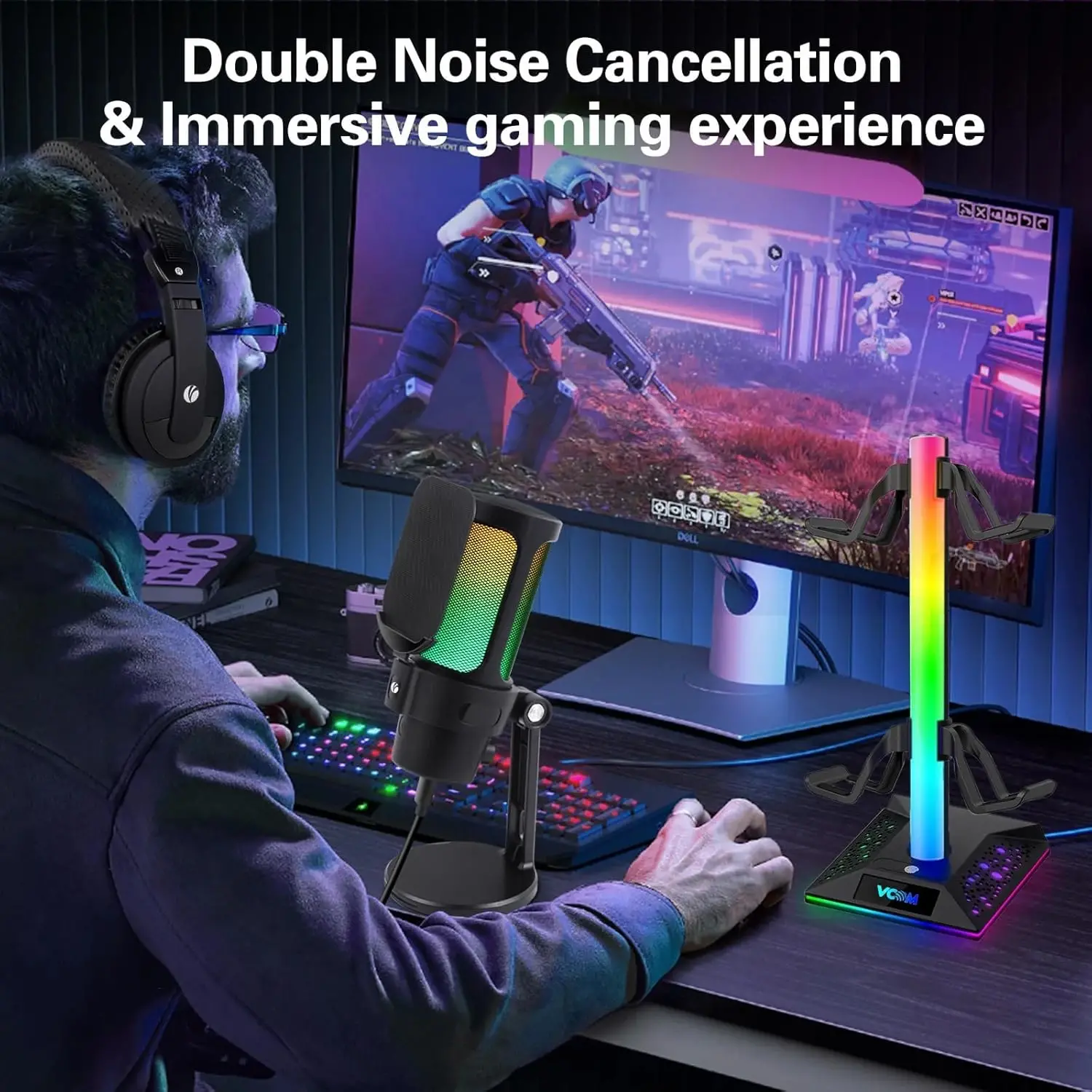 VCom Геймърски микрофон Gaming USB Microphone - VCOM-M902 Black - USB, RGB - image 7