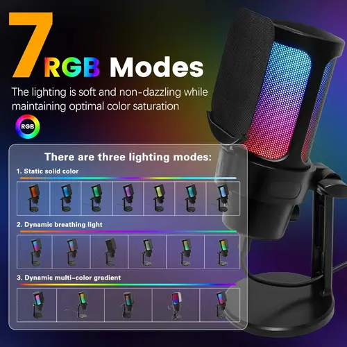 VCom Геймърски микрофон Gaming USB Microphone - VCOM-M902 Black - USB, RGB - image 8