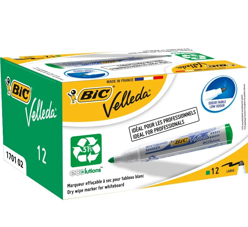 КУТИЯ 12 БР. МАРКЕР VELLEDA ЗЕЛЕН ЦВЯТ ЗА БЯЛА ДЪСКА BIC