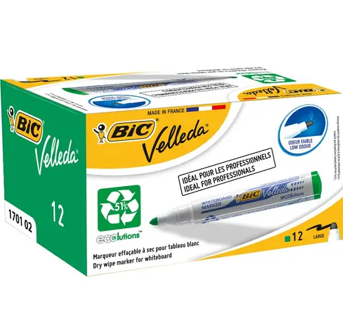 КУТИЯ 12 БР. МАРКЕР VELLEDA ЗЕЛЕН ЦВЯТ ЗА БЯЛА ДЪСКА BIC