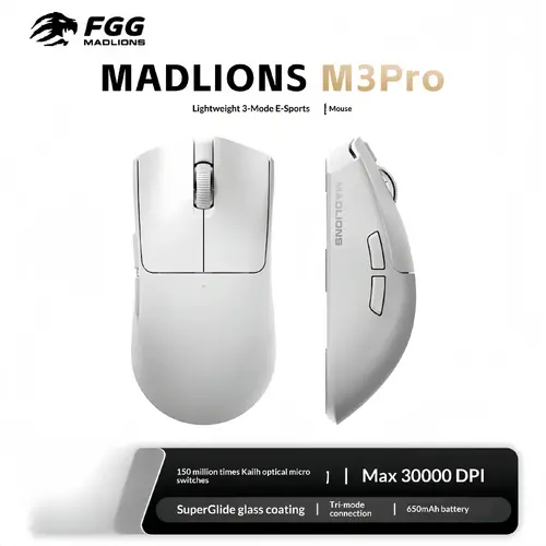 Madlions професионална геймърска мишка Wireless Gaming Mouse M3 Pro - 1K, Mad Catz Custom Sensor, White - image 1
