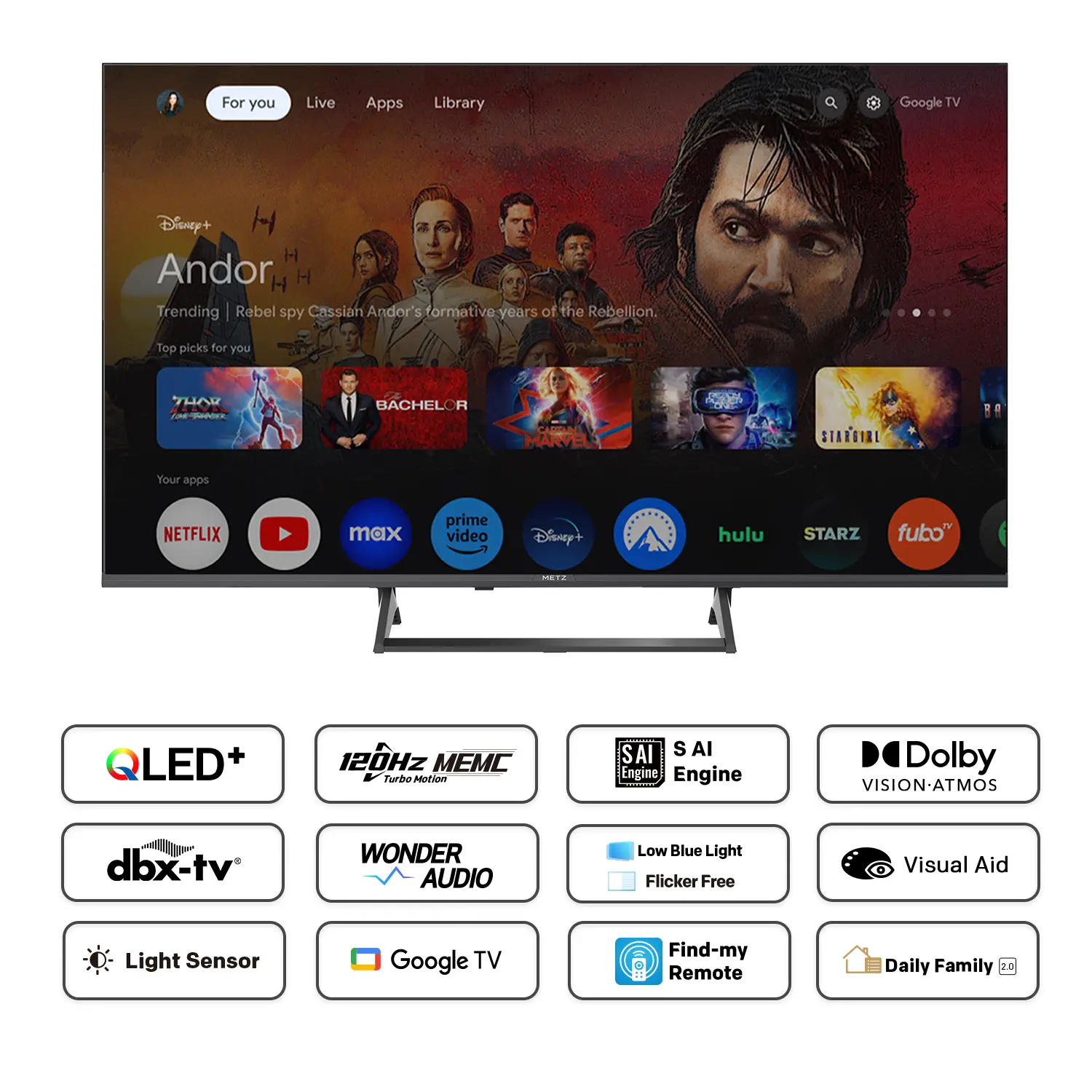 METZ Телевизор 43" 43MQF7500Z UHD 4K QLED SMART TV, Google TV, Клас G - image 4