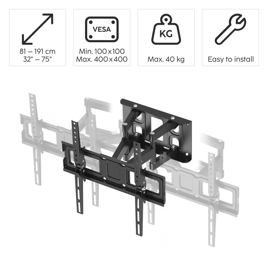 Стенна стойка за TV Hama, 191 cm (75”), до 40 kg - image 8