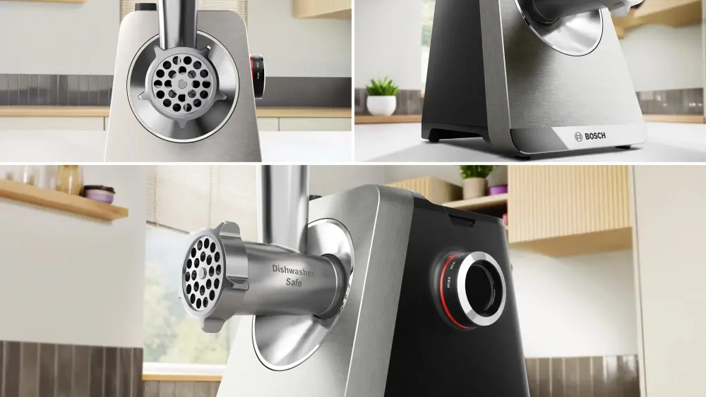 Месомелачка, Bosch MFWS835M, SER8, Meat mincer, Blocking power: 2500W, 4,5 kg/min, 10-year motor, dishwasher safe, tomato press, kebbe att., sausage att., silver black - image 8