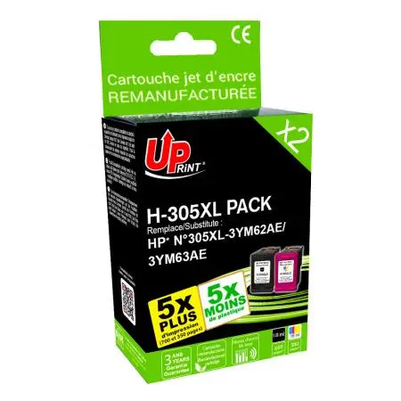 Μελανοδοχείο, UPRINT, σετ, BK+color – συμβατό με HP 305XL, 3YM63AE, 3YM62AE - 1