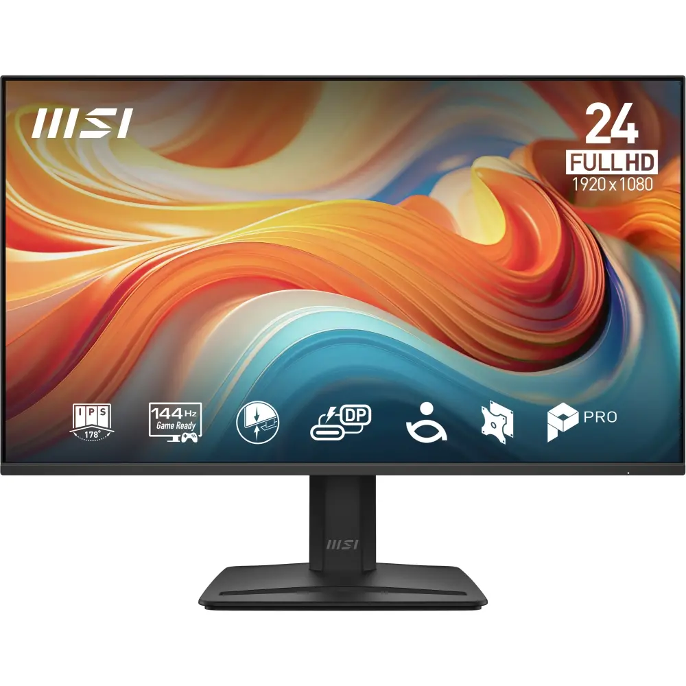 Монитор, MSI PRO MP242 E14A Proffesional Bussiness Monitor, 23.8", 1ms, 144Hz IPS, 1920x1080, Adaptive Sync, EyesErgo, Anti-flicker, Eye-Q Check, HDR Ready, 300nits AG, 1500:1, 100M:1, sRGB 121%, DP, HDMI, D-Sub, 2x2W, Headphone out, Tilt, VESA 100, Black, 3.1kg