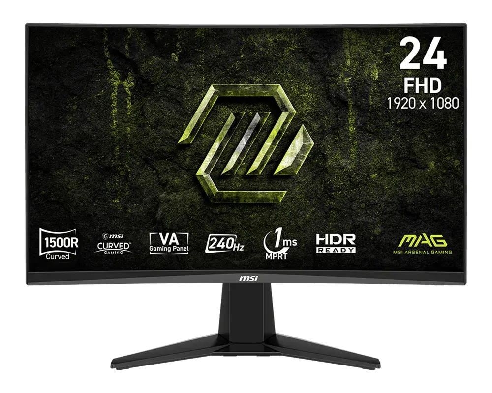Монитор, MSI MAG 245C X24 Gaming Monitor, 23.6", 1ms, 240Hz Curve 1500R VA, 1920x1080, AMD FreeSyncPremium, AI Vision, Console Mode, HDR Ready, 300nits AG, 1.07B, 3000:1, 100M:1, DP(1.2a), 2xHDMI(2.0b), Headphone out, Tilt, VESA 100, Black, 3.2kg