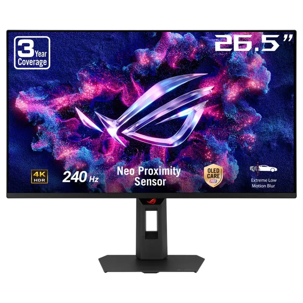 Монитор, Asus ROG Strix OLED XG27UQDMS,gaming monitor,27-inch (26.5 inch viewable) 4K (3840 x 2160) QD-OLED panel, 240 Hz, 0.03 ms (GTG), G-SYNC, custom heatsink, Neo Proximity Sensor, uniform brightness, 99% DCI-P3, OLED Care Pro, ASUS DisplayWidget Center, Blac