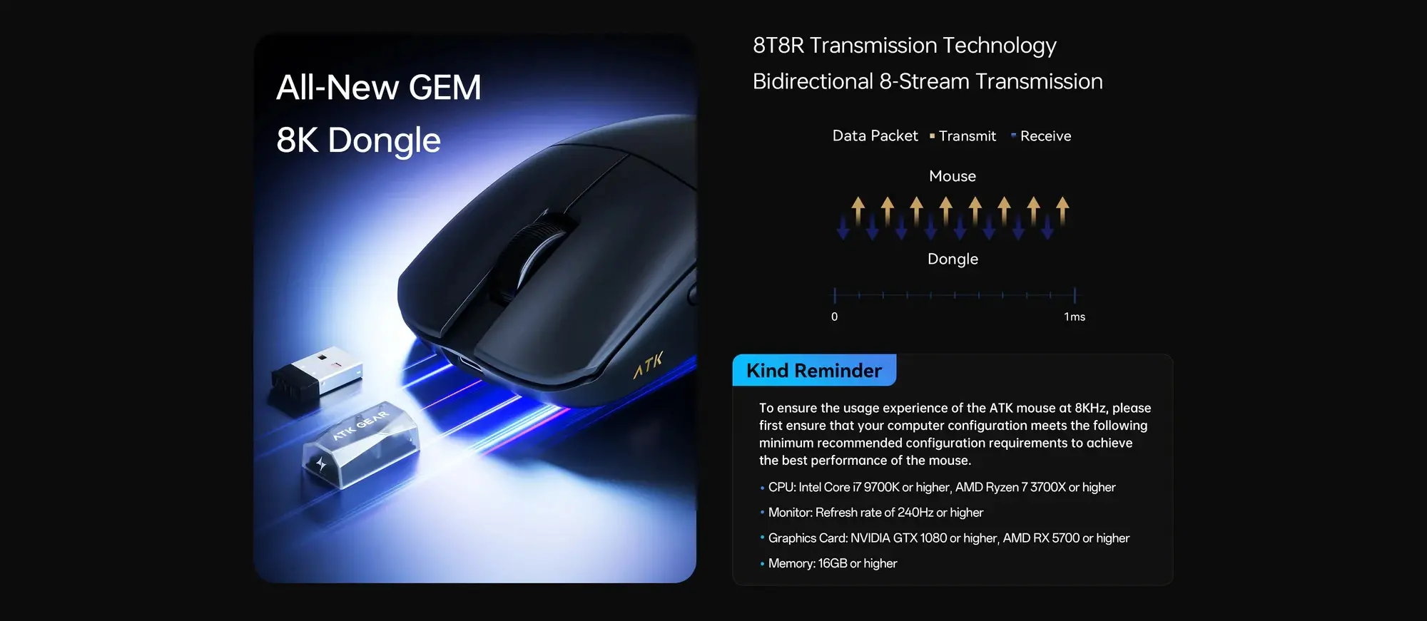ATK професионална геймърска мишка Wireless Gaming Mouse F1 Ultimate 2.0 - 8K, Black - image 14