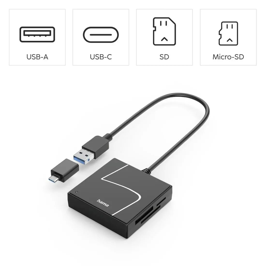HAMA Четец за карти USB, USB-A, с USB-C адаптер, USB 3.2 Gen1, SD/micro-SD/CF/MS - image 10