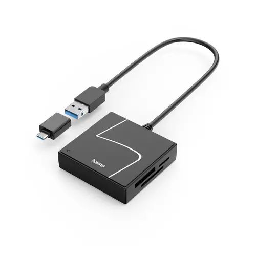 HAMA Cititor de carduri USB, USB-A, cu adaptor USB-C, USB 3.2 Gen1, SD/micro-SD/CF/MS - 1