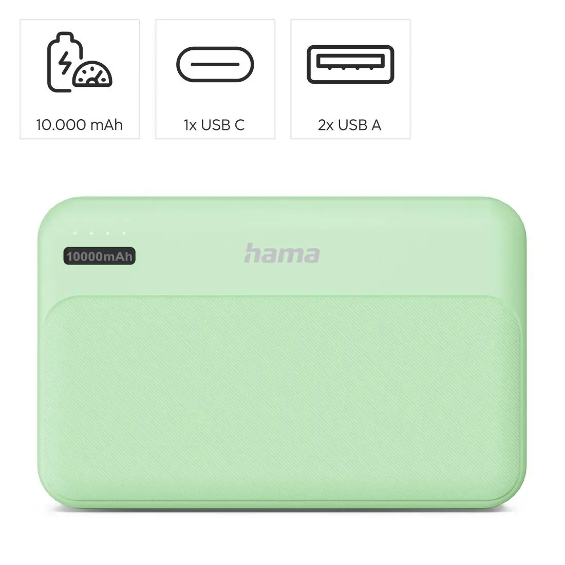 HAMA Външна батерия "Pocket 10", 10000 mAh, Изходи: 2x USB-A, зелена - image 5