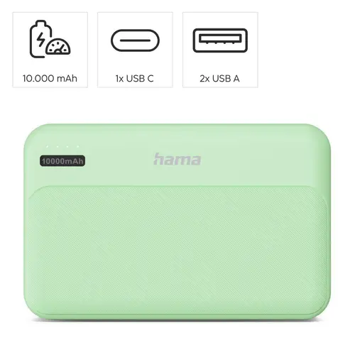 HAMA Външна батерия "Pocket 10", 10000 mAh, Изходи: 2x USB-A, зелена - image 5