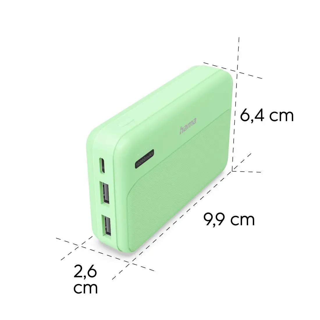 HAMA Външна батерия "Pocket 10", 10000 mAh, Изходи: 2x USB-A, зелена - image 8