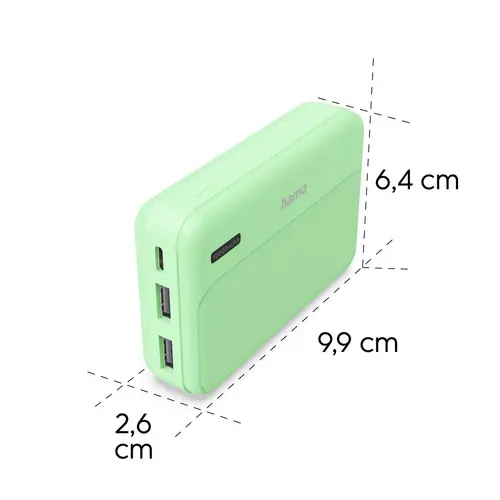 HAMA Външна батерия "Pocket 10", 10000 mAh, Изходи: 2x USB-A, зелена - image 8