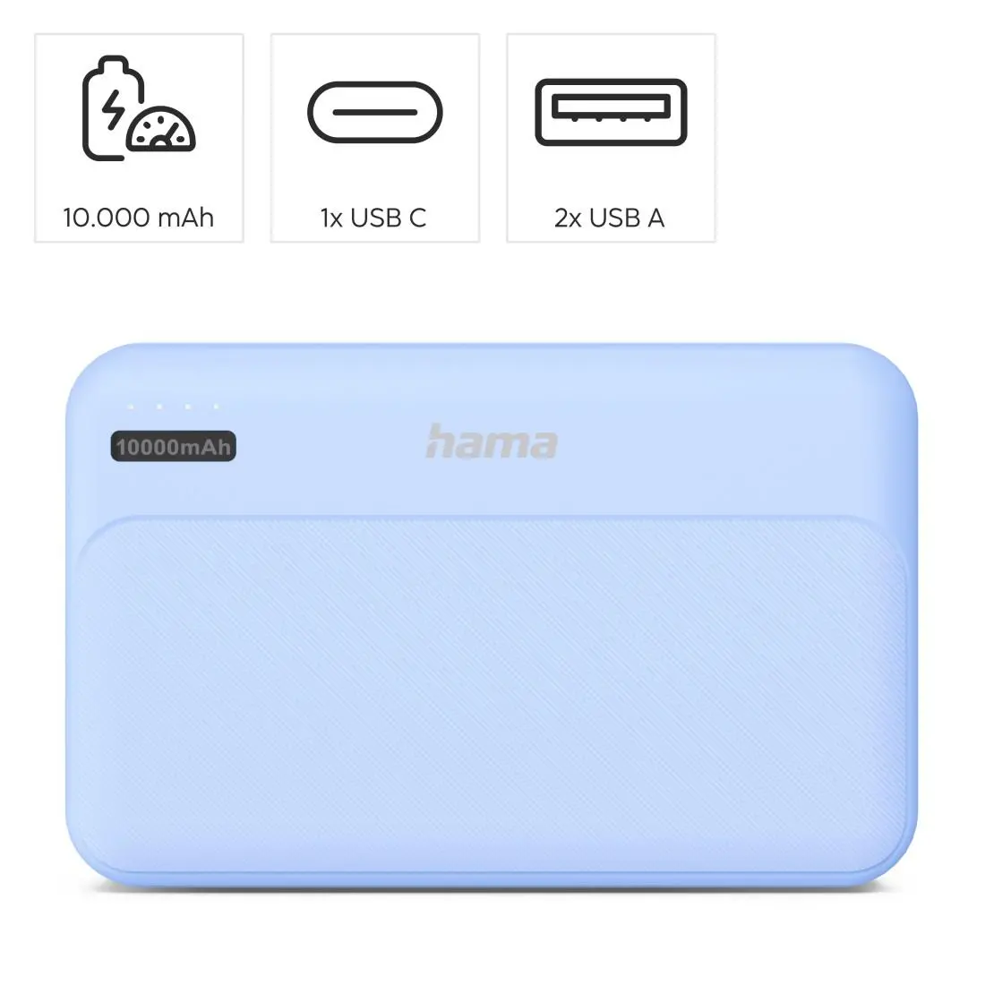 HAMA Външна батерия "Pocket 10", 10000 mAh, Изходи: 2x USB-A, син - image 5