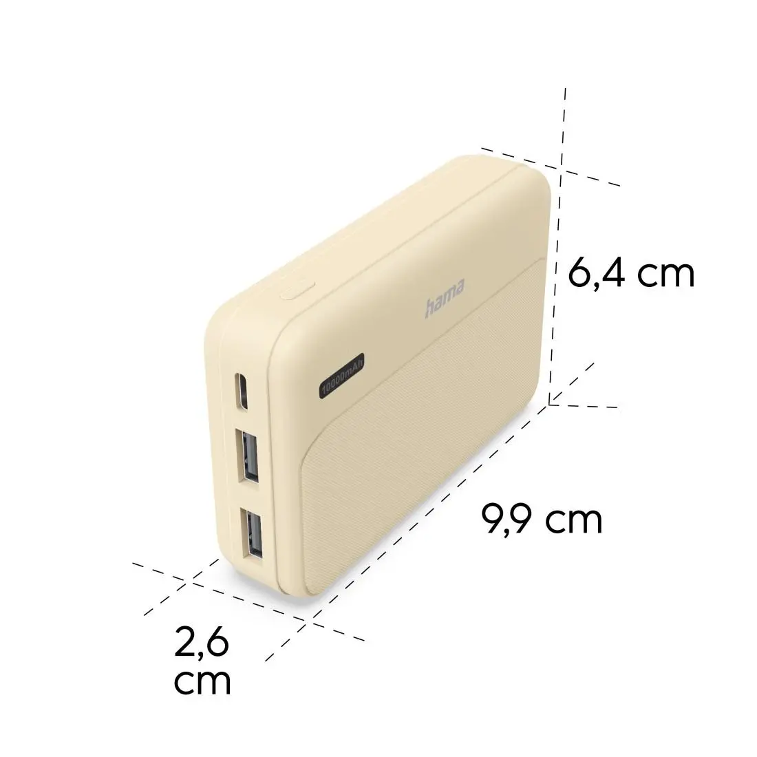 HAMA Външна батерия "Pocket 10", 10000 mAh, Изходи: 2x USB-A, бежов - image 8