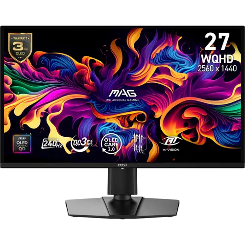 Монитор, MSI MAG 274QP QD-OLED X24 Gaming Monitor, 26.5", 0.03ms, 240Hz , 2560x1440, G-SYNC, AMD FreeSync Premium, AI Vision, Console Mode, ClearMR 13000, HDR Ready, DP(1.4a), 2xHDMI(2.1), Pivot, Heigh Adj., VESA 100, Black, 6.7kg