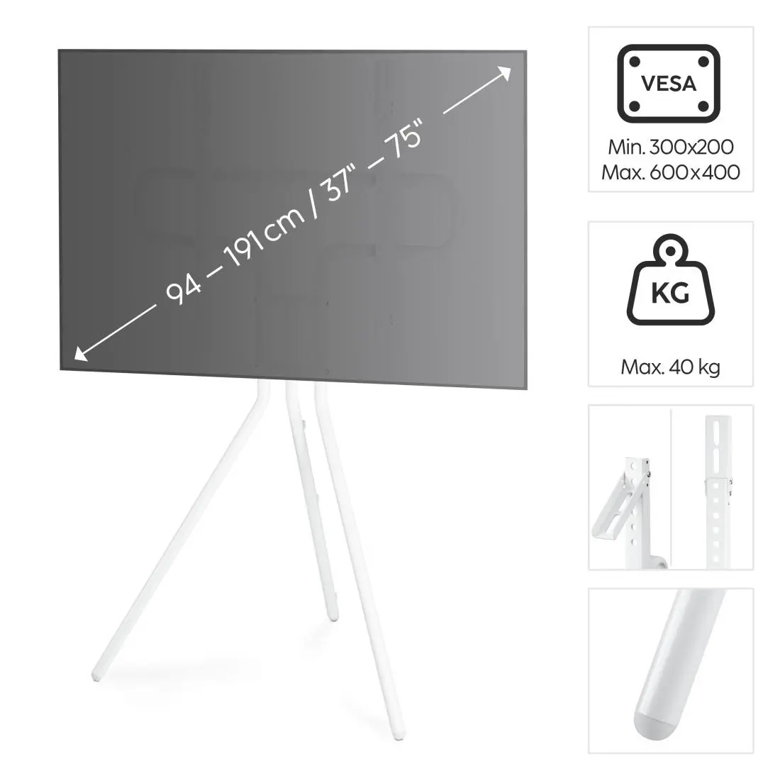 Стойка за TV Easel Design , до 191см / 75"/, до 40кг, бял - image 9