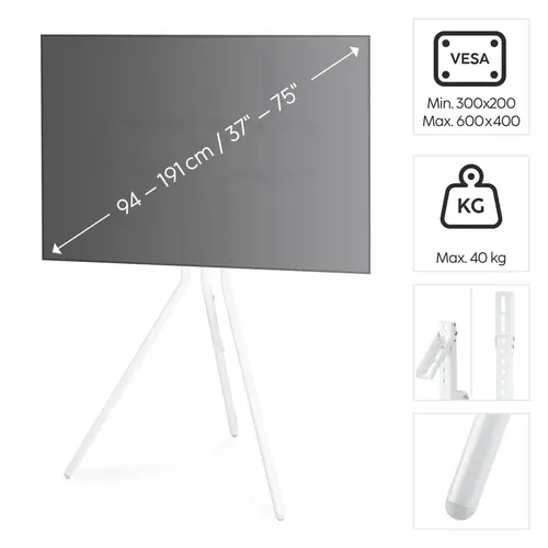Стойка за TV Easel Design , до 191см / 75"/, до 40кг, бял - image 9