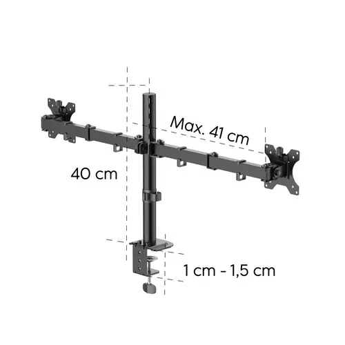 HAMA Стойка за 2 монитора за бюро, регулируема, 13" - 35", 12 кг, Черна - image 11