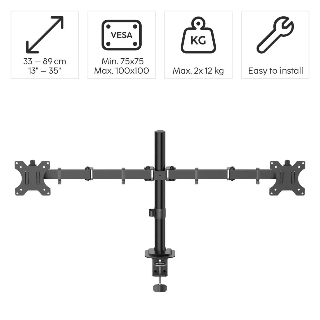 HAMA Стойка за 2 монитора за бюро, регулируема, 13" - 35", 12 кг, Черна - image 7