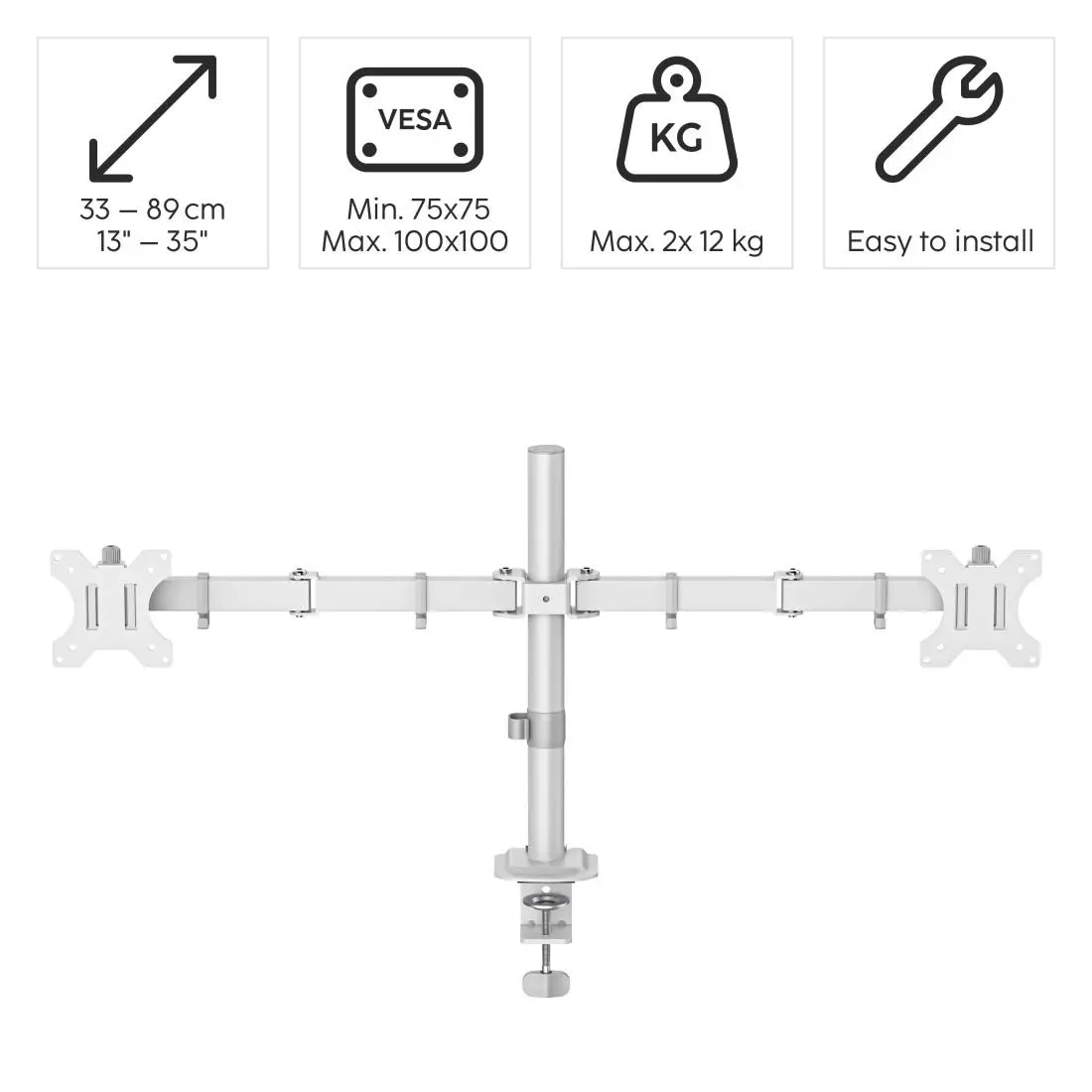 HAMA Стойка за 2 монитора за бюро, регулируема, 13" - 35", 12 кг, Бял - image 8