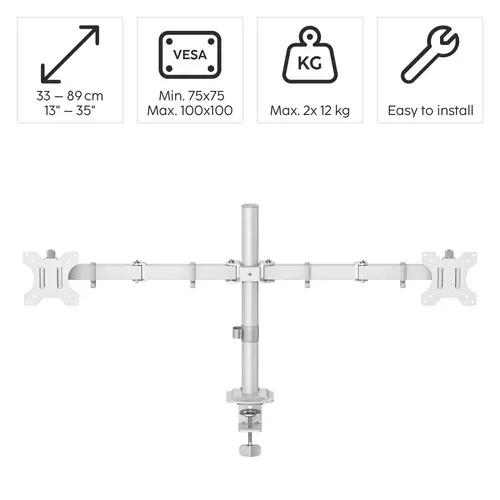 HAMA Стойка за 2 монитора за бюро, регулируема, 13" - 35", 12 кг, Бял - image 8