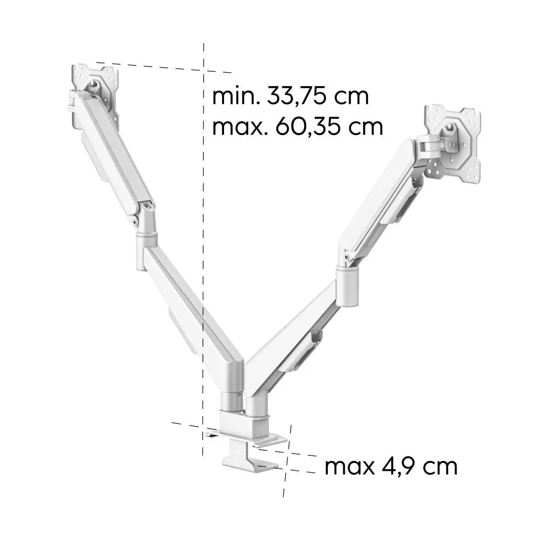 HAMA Стойка за 2 мониторa за бюро, 17"-35", регулируема, газова пружина, бял - image 12