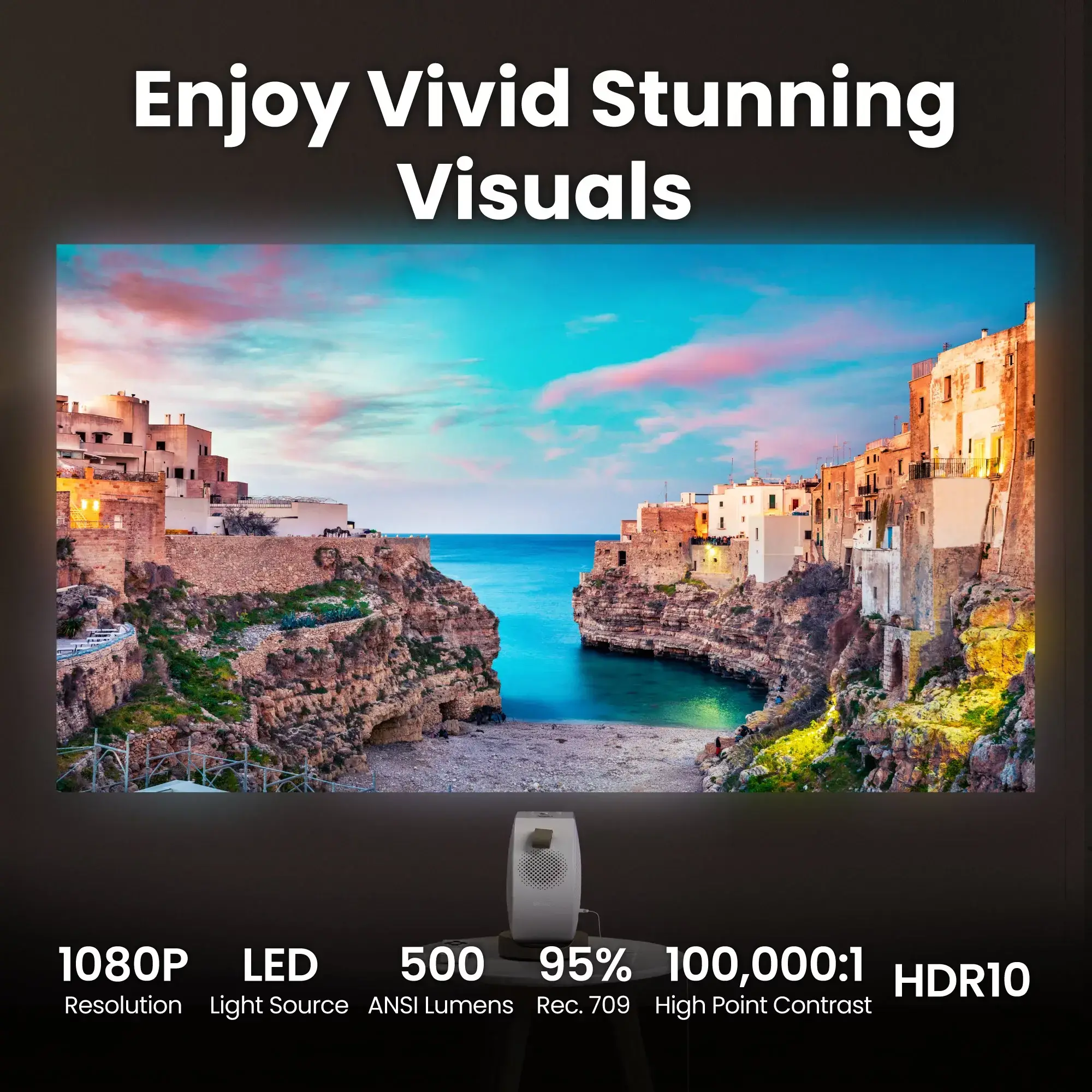 Мултимедиен проектор, BenQ GV32 Portable Ceiling Projector, 1080P (1920x1080), 100K:1, 500 ANSI Lumens, 1.2X, Auto Keystone, HDMI (ARC 5.1 channel), USB-C (w/DP PD), USB, BT 5.0, 2x4W Speakers + 10W Woofer, Google TV, SmartRemote App, WiFi, 1.6kg, White - image 7
