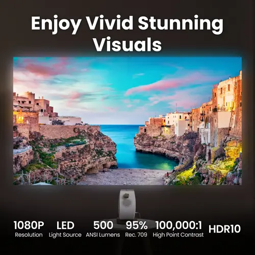Мултимедиен проектор, BenQ GV32 Portable Ceiling Projector, 1080P (1920x1080), 100K:1, 500 ANSI Lumens, 1.2X, Auto Keystone, HDMI (ARC 5.1 channel), USB-C (w/DP PD), USB, BT 5.0, 2x4W Speakers + 10W Woofer, Google TV, SmartRemote App, WiFi, 1.6kg, White - image 7