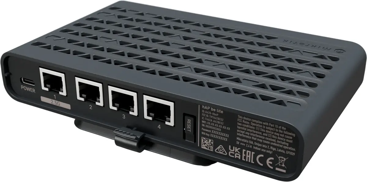 Безжичен рутер MikroTik A42G-HbeP, hAP be lite, WiFi 7, BE3600, 1x 2.5G, 3x GbE - image 3