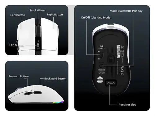 Aula професионална геймърска мишка Wireless Gaming Mouse SC590 PRO - Smart Display, Black - image 12
