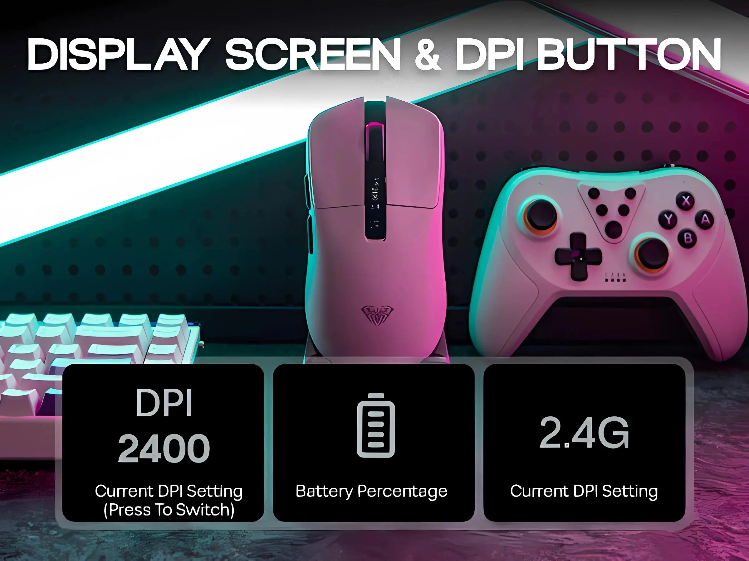 Aula професионална геймърска мишка Wireless Gaming Mouse SC590 PRO - Smart Display, Black - image 13