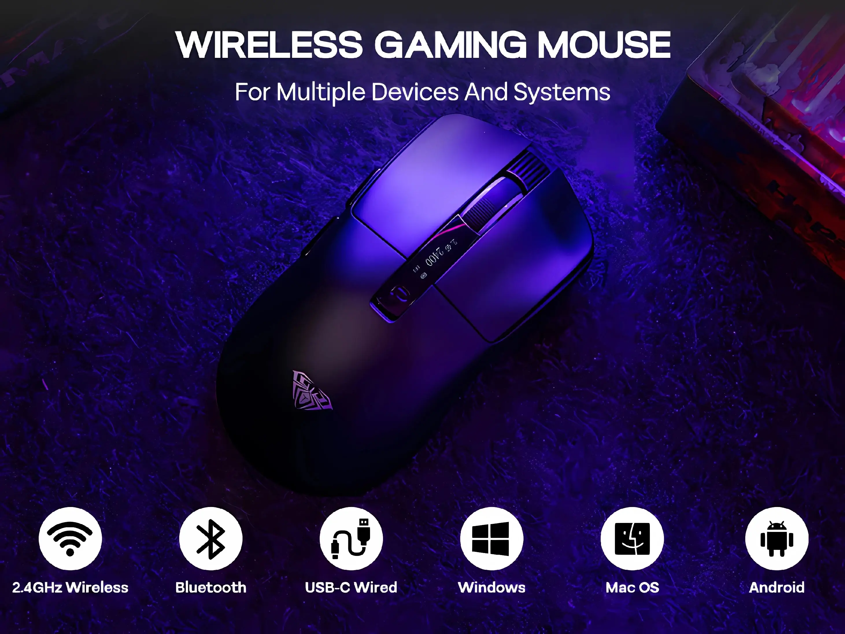 Aula професионална геймърска мишка Wireless Gaming Mouse SC590 PRO - Smart Display, Black - image 14