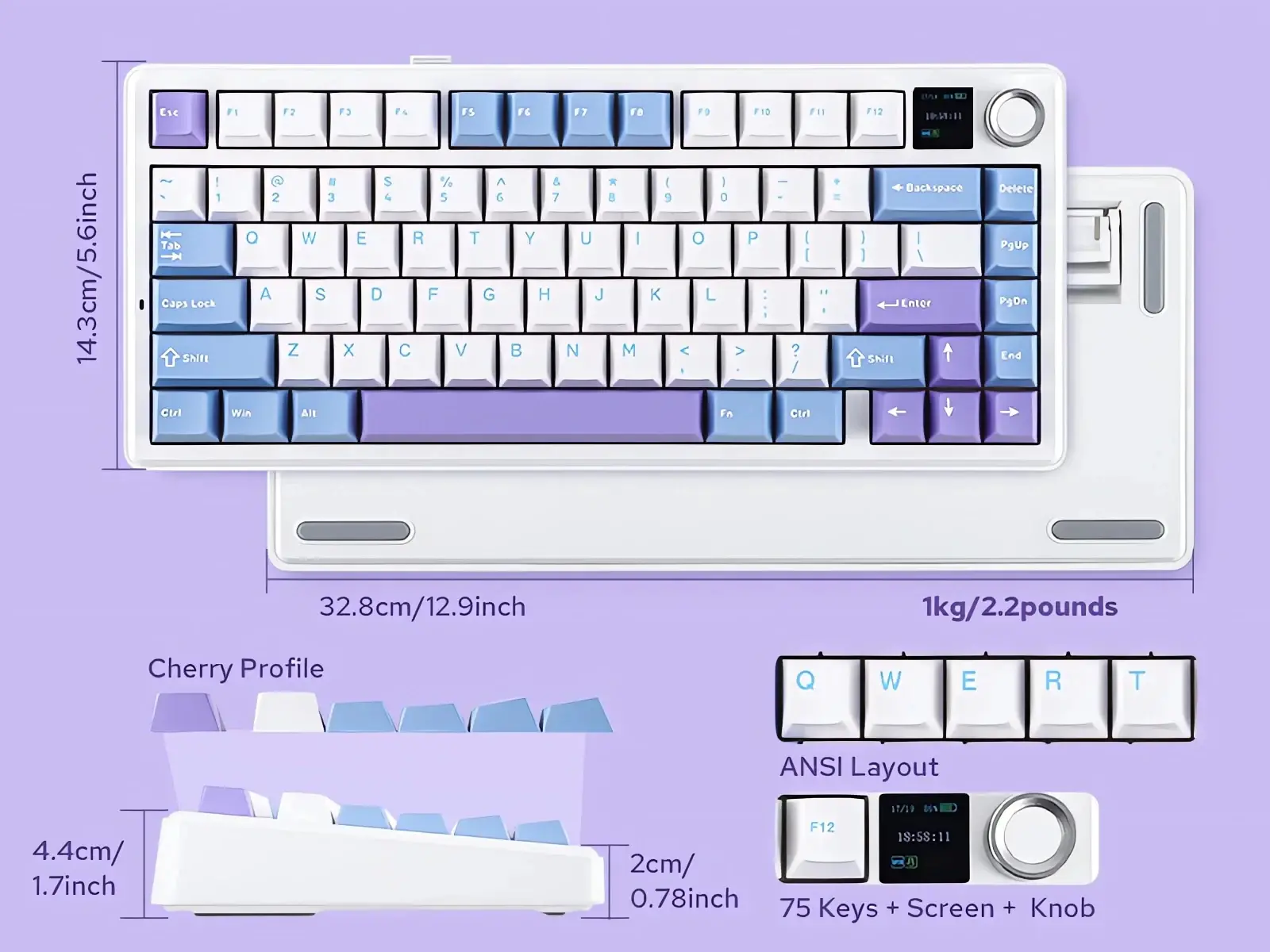 Aula геймърска механична клавиатура Wireless Gaming Mechanical Keyboard F75 MAX - Reaper Switch [Linear] (English US), White, Blue, Purple - image 10