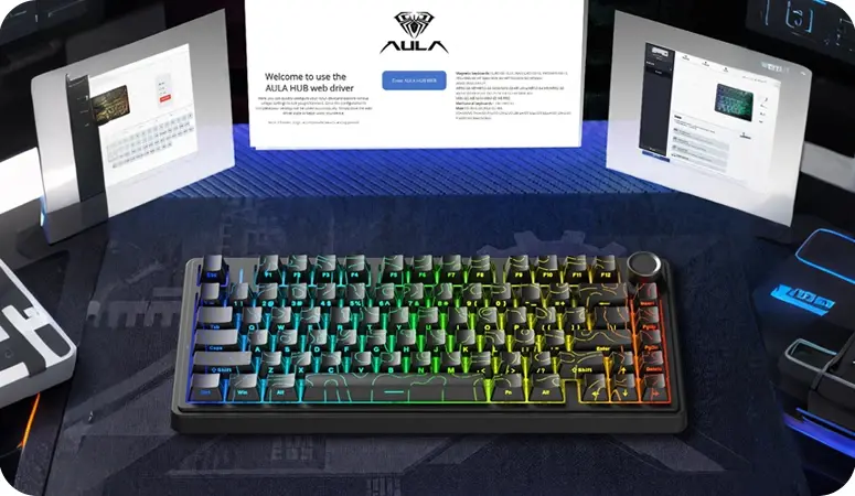 Aula геймърска механична клавиатура Wireless Gaming Mechanical Keyboard F75HE - Black King Magnetic Switch [Linear] (English US), Black Contour - image 1