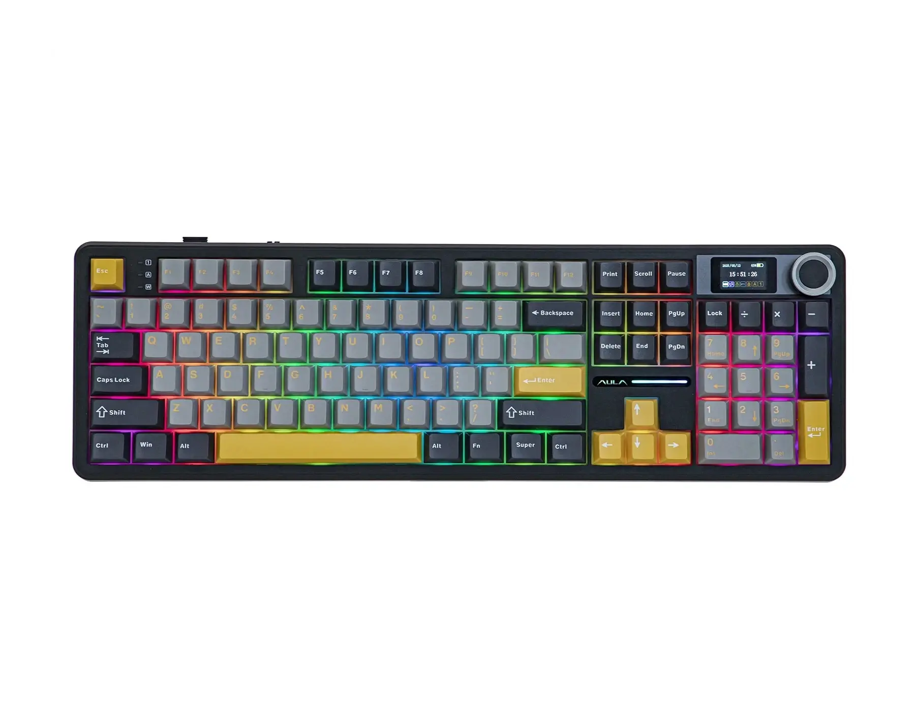 Aula геймърска механична клавиатура Wireless Gaming Mechanical Keyboard F108 PRO - Volcanic Switch [Linear] (English US), Black, Gray