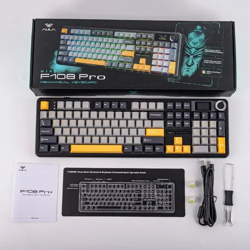 Aula геймърска механична клавиатура Wireless Gaming Mechanical Keyboard F108 PRO - Volcanic Switch [Linear] (English US), Black, Gray - image 12