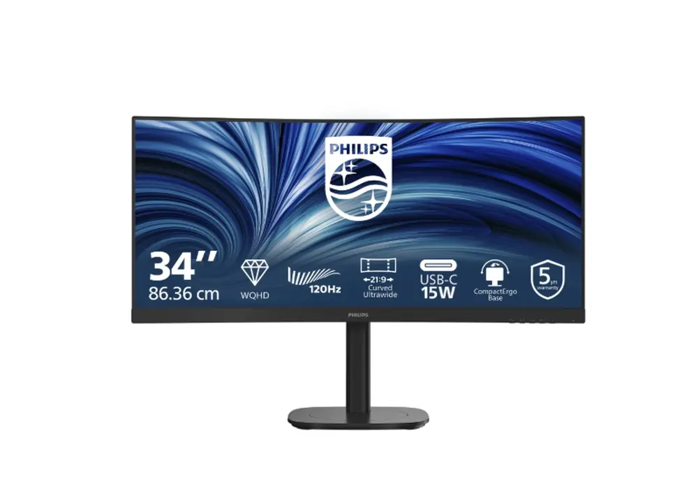 Монитор, Philips 34B2N3500C, 34" Curved 1500R, VA, WLED, 3440x1440@120Hz, 4ms GtG, 350cd m/2, 3500:1, 50M:1 DCR, Adaptive Sync, FlickerFree, SoftBlue, 5Wx2, Tilt, Height Adjust, Swivel, 2xHDMI, DP, USB hub