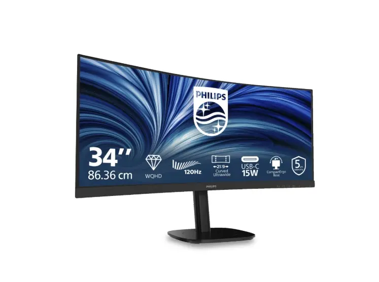 Монитор, Philips 34B2N3500C, 34" Curved 1500R, VA, WLED, 3440x1440@120Hz, 4ms GtG, 350cd m/2, 3500:1, 50M:1 DCR, Adaptive Sync, FlickerFree, SoftBlue, 5Wx2, Tilt, Height Adjust, Swivel, 2xHDMI, DP, USB hub - image 1