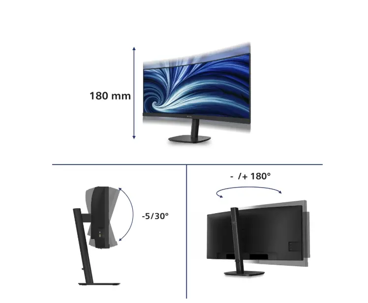 Монитор, Philips 34B2N3500C, 34" Curved 1500R, VA, WLED, 3440x1440@120Hz, 4ms GtG, 350cd m/2, 3500:1, 50M:1 DCR, Adaptive Sync, FlickerFree, SoftBlue, 5Wx2, Tilt, Height Adjust, Swivel, 2xHDMI, DP, USB hub - image 2