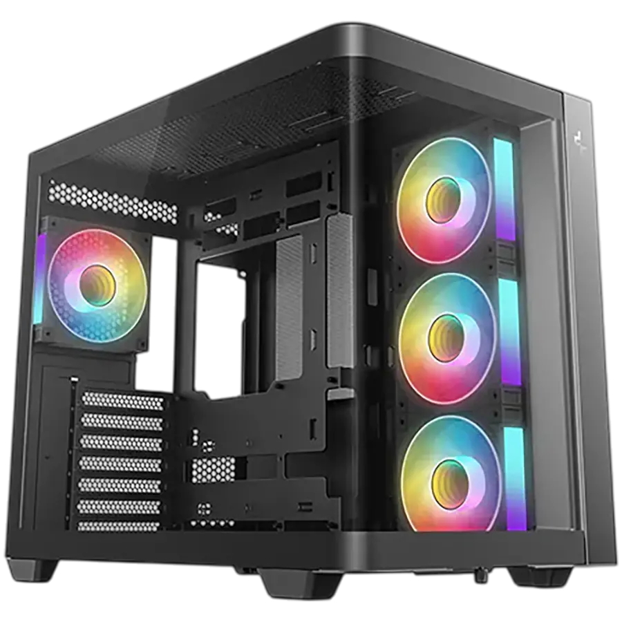DeepCool CG530U 4F, Mid Tower, Mini-ITX/Micro-ATX/ATX, Rear Connector support, 2xUSB3.0, 1xType-C Gen 2, 1xAudio, 3x120mm ARGB Reverse Fan, 1x120mm ARGB Fan, Tempered Curved Glass, Mesh Panel, Black, 2Y, R-CG530U-BKAGA4-G